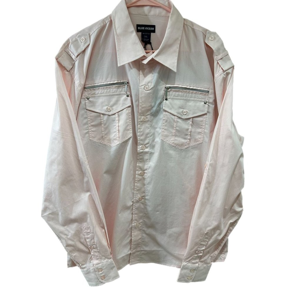Blue Ocean Mens 2XL Pink Long Sleeve Button Up Dress Shirt Pockets Zipper NEW